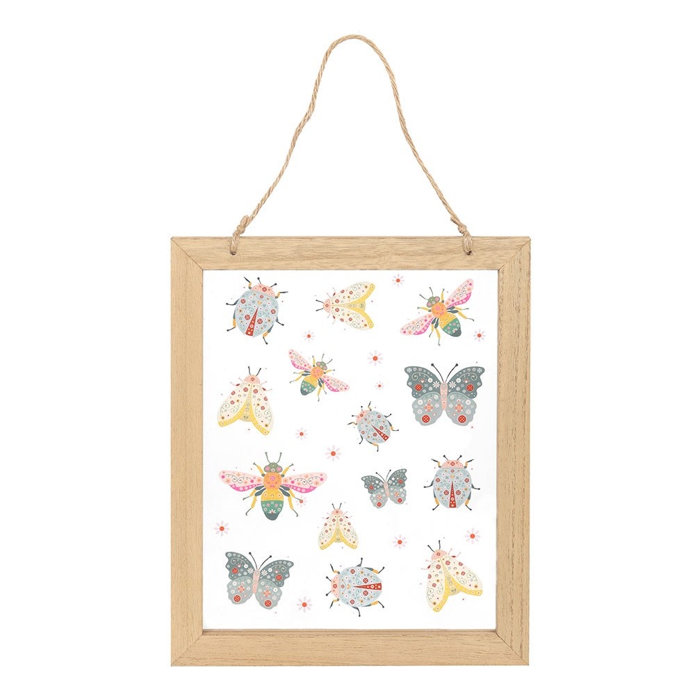 Something Different - Floral Bug Print Glass Wall Hanging Muurdecoratie - Multicolours